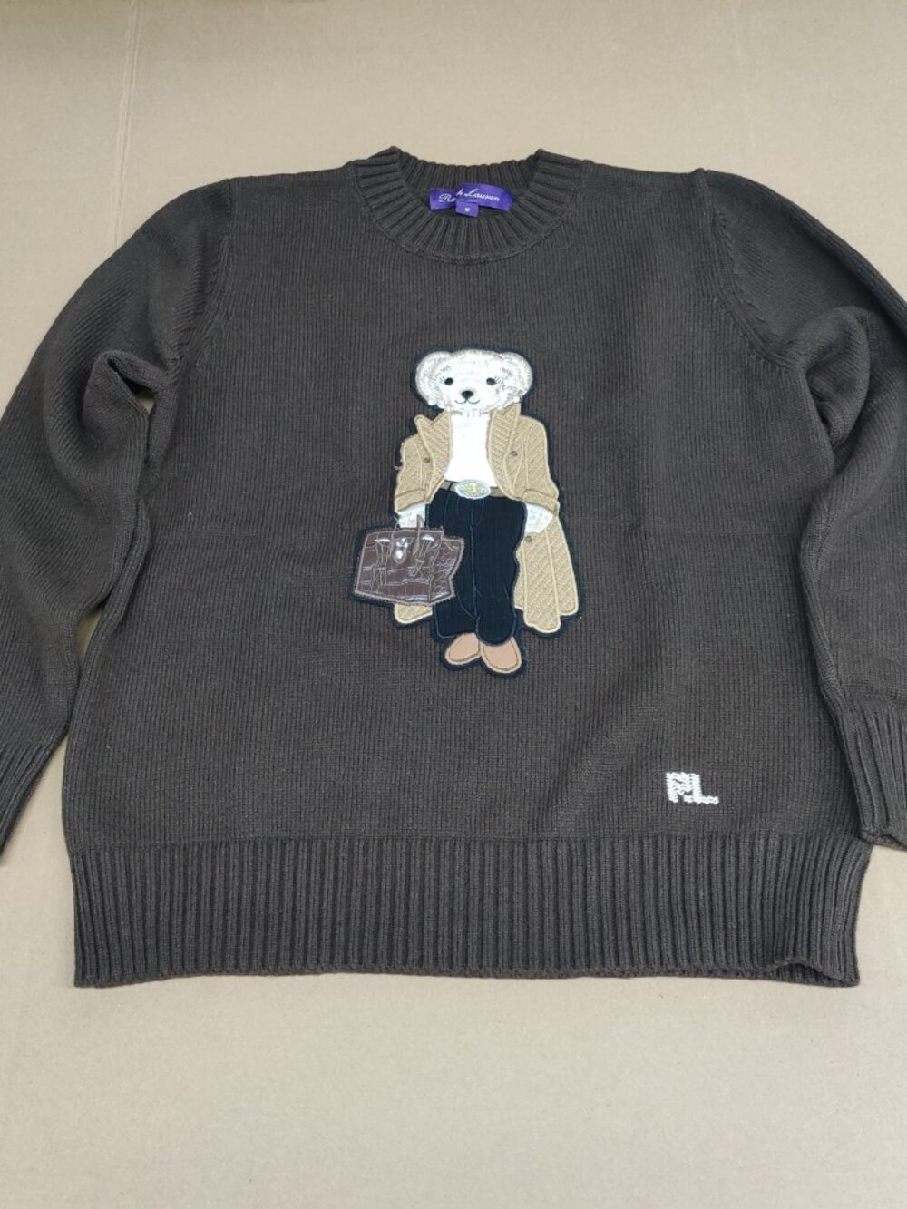 Ralph Lauren Polo Bear Brown Crewneck Knit Sweater - Picture 3 of 8
